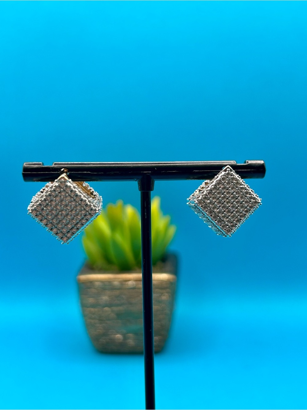 Silver Pavé Square Drop Earrings - Elegant Women's Jewelry